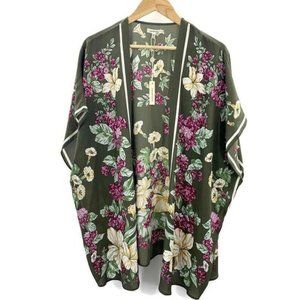 Max Studio Olive Floral Open Front Kimono Top